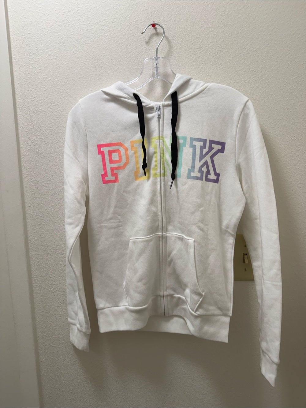 Victoria's Secret PINK White Hoodie with Rainbow Lettering